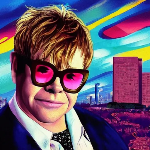 Image similar to “Elton John in GTA V, cover art by Stephen Bliss, Boxart, loadscreen”