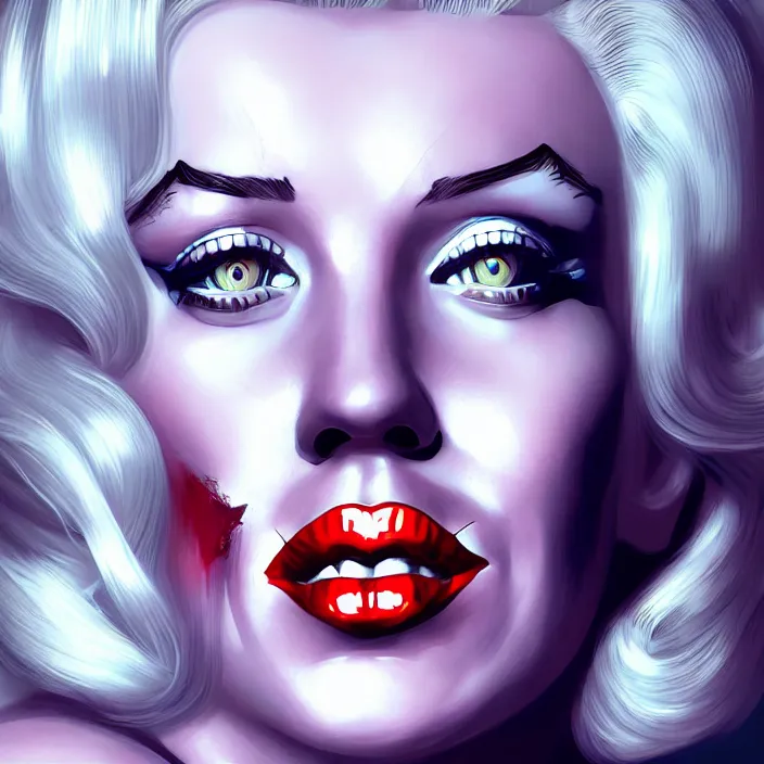 Image similar to portrait of Marilyn Monroe as a harley quinn. intricate abstract. intricate artwork. by Tooth Wu, wlop, beeple, dan mumford. octane render, trending on artstation, greg rutkowski very coherent symmetrical artwork. cinematic, hyper realism, high detail, octane render, 8k, iridescent accents