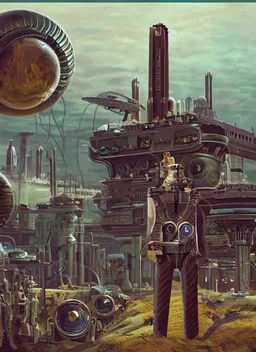 Image similar to atompunk portrait of a futuristic civilization on a strange planet, oddity