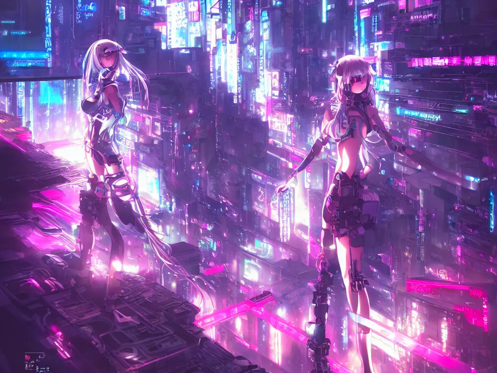 Prompt: anime key visual of futuristic cyber warrior girl, on cyberpunk neon light tokyo rooftop, ssci - fi and fantasy, intricate and very beautiful, highly detailed and digital painting, concept art, smooth, illustration, art by liya nikorov, rongzhen luo and rossdraws and huaixuan xiang and wlop