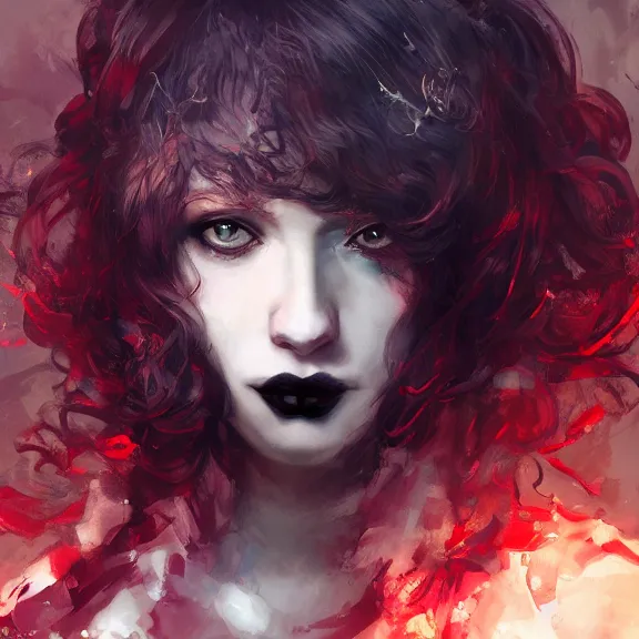 Image similar to christina hendricks!!! goth, tankoban, 4 k, tone mapping, akihiko yoshida, james jean andrei riabovitchev marc simonetti, yoshitaka amano, long hair, curly, h. hydrochaeri