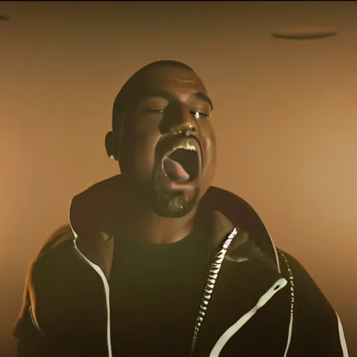 Prompt: kanye screaming from the top of his lungs in the style of the music video for heartless