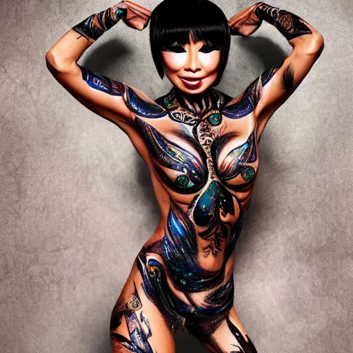 Prompt: bai ling wearing full bodypaint, mummy, hyper realistic, sharp focus, 4k