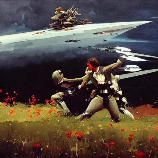 Image similar to a beautiful painting of a battle by Winslow Homer, Star Wars, trending on ArtStation