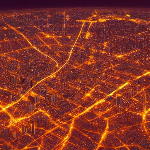 Image similar to satellite view of a metropolis at night, pink lighting