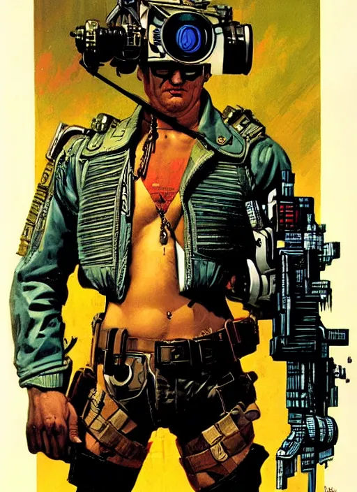 Image similar to cyberpunk mercenary. portrait by john philip falter and will eisner and gil elvgren