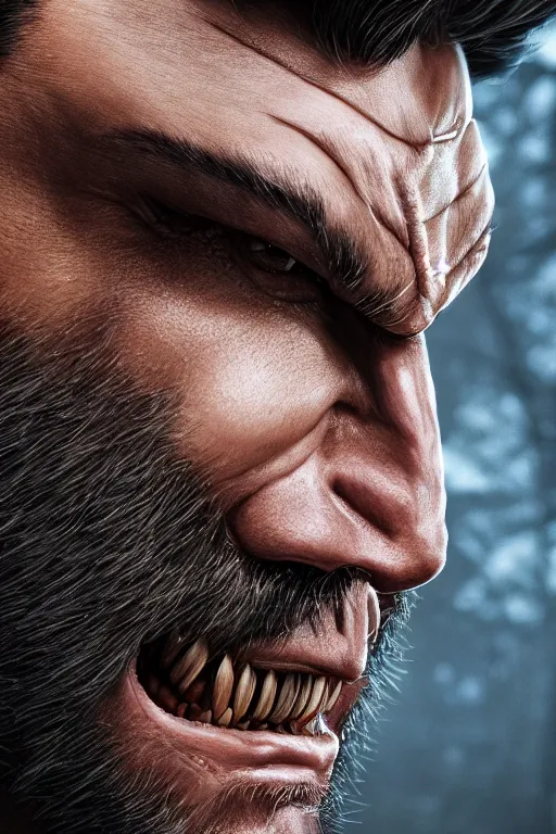 Image similar to Wolverine,muscle extremely detailed, full face, mouth, trending on artstation, pixiv, cgsociety, hyperdetailed Unreal Engine 4k 8k ultra HD, WLOP