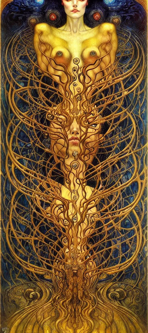 Image similar to Divine Chaos Engine by Karol Bak, Jean Delville, William Blake, Gustav Klimt, and Vincent Van Gogh, symbolist, visionary