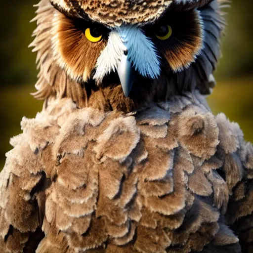 Prompt: A large magical beast called an Owlbear, the beast has the body of a bear and the head of an owl, 8k, ultra realistic, professional photography