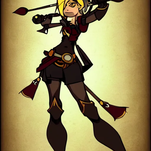 Image similar to a beautiful archer girl in the style of Xavier Houssin, wakfu, dofus