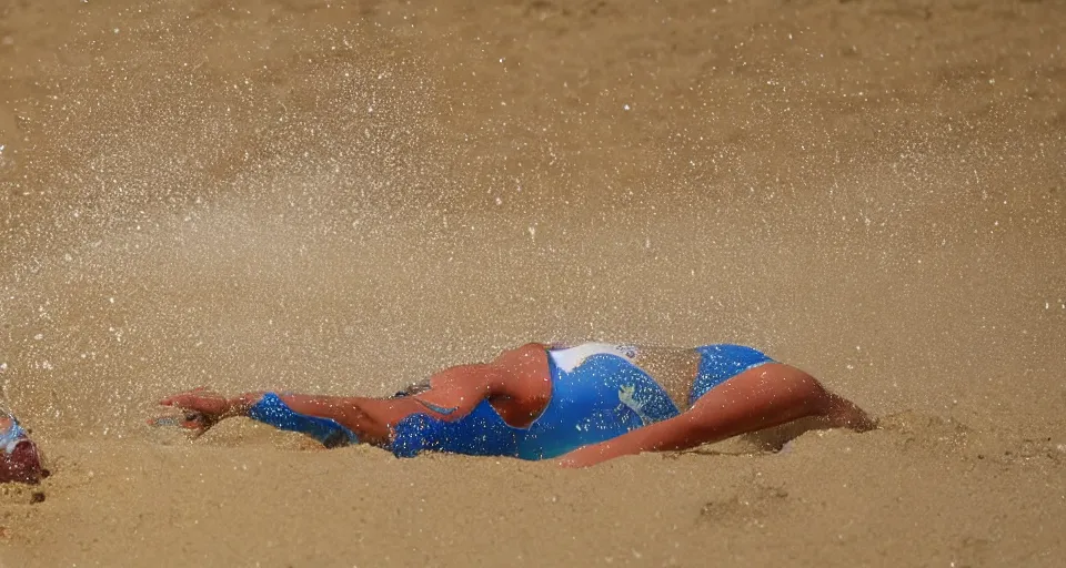 Image similar to olympic swimming in sand instead of water, extremely coherent, motion blur