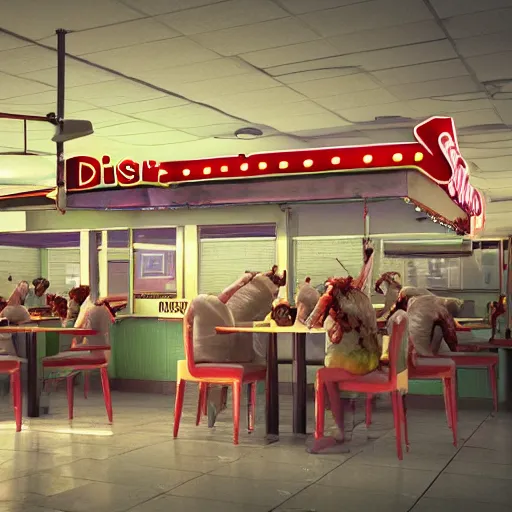 Prompt: 1990's diner full of zombies, 8k, octane render