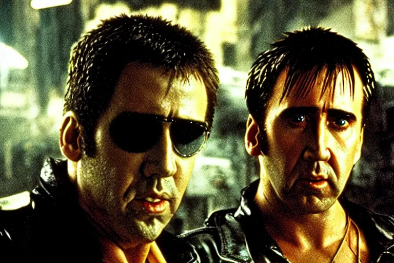 Prompt: Nicolas cage in blade runner high resolution still film