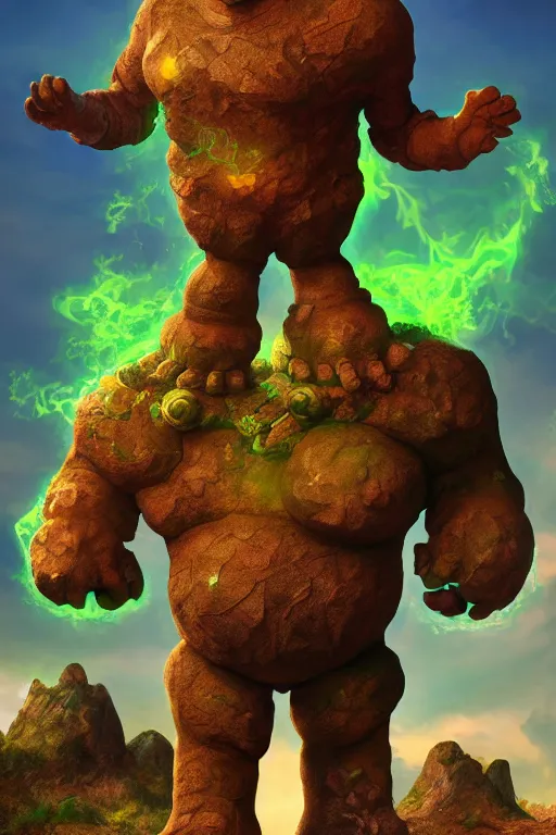 Image similar to arcane fantasy art giant golem elemental wood rock bastion forged gemstone enchanted forest troll, global illumination ray tracing hdr fanart arstation by sung choi and eric pfeiffer and gabriel garza and casper konefal lisa frank zbrush central hardmesh radiating a glowing aura