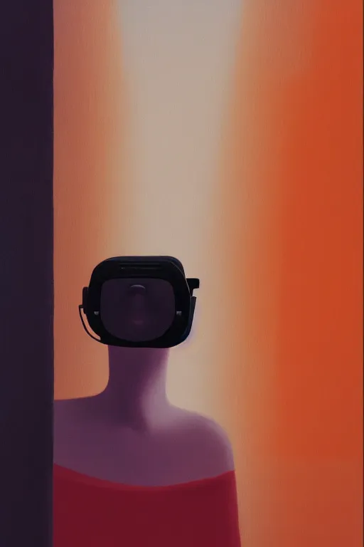 Image similar to woman wearing oculus and digital glitch head edward hopper and james gilleard, zdzislaw beksisnski, higly detailed