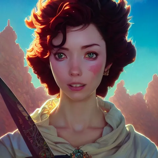 Image similar to highly detailed vfx portrait of pyra by eiichiro oda!, stephen bliss, greg rutkowski, loish, rhads, beeple, makoto shinkai, tom bagshaw, alphonse mucha, sharp focus, art by artgerm and greg rutkowski, stanley kubrick, backlit, harsh overhead sunlight,