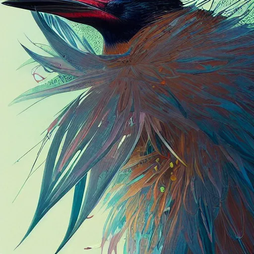 Prompt: a detailed portrait of a bird of paradise, by victo ngai and greg rutkowski, digital art, realistic painting, very detailed, fantasy, dnd, character design, trending on artstation