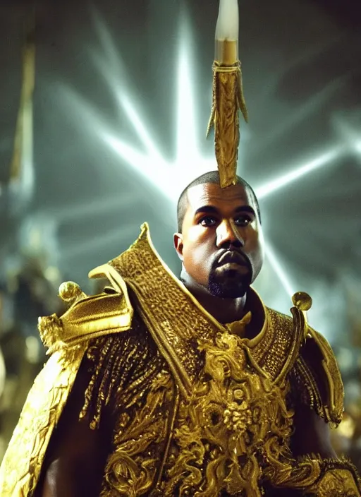 Prompt: kanye west as emperor napoleon in warcraft, splash art, movie still, cinematic lighting, dramatic, octane render, long lens, shallow depth of field, bokeh, anamorphic lens flare, 8 k, hyper detailed, 3 5 mm film grain