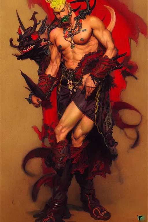 Prompt: devil, character design, ming dynasty, colorful, painting by gaston bussiere, craig mullins, j. c. leyendecker, tom of finland