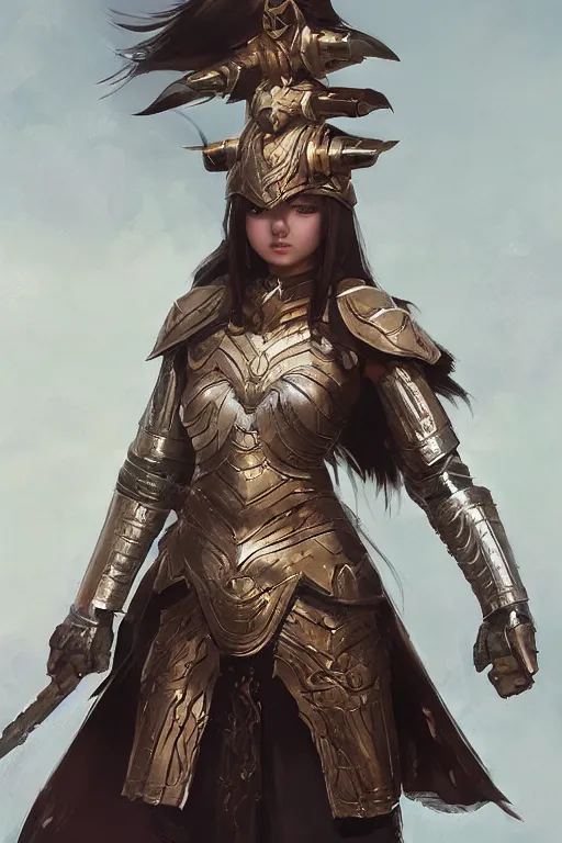 Image similar to Gorgeous armor mongolian warrior girl by ilya kuvshinov, krenz cushart, Greg Rutkowski, trending on artstation