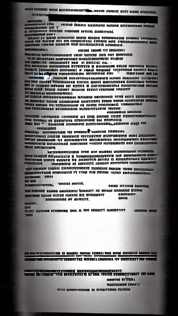 Prompt: a grainy and distorted image of a classified scientific government document detailing a mechanism ! that will be used to open a portal to a higher dimension ! !. distortion bad print photorealistic 4k photorealism realistic textures sharpened x-files fringe mystery sci-fi cinematic detailed texture hyperdetailed CIA agency NSA DOD government seal redacted continuous feed paper smooth, sharp focus, illustration, from Metal Gear, by Ruan Jia and Mandy Jurgens and Greg Rutkowski and Artgerm and William-Adolphe Bouguerea and artgerm