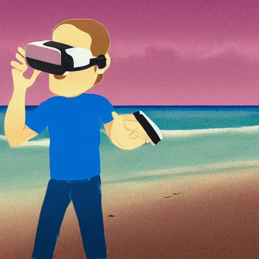 Prompt: cartoon mark zuckerberg wearing a vr headset on the beach