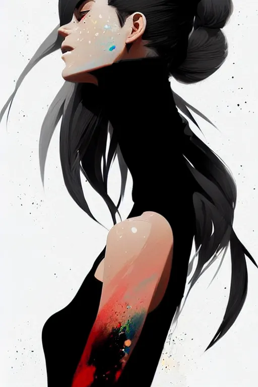 Prompt: a ultradetailed beautiful painting of a stylish woman in a black tank top, she has white hair in a ponytail, by conrad roset, greg rutkowski and makoto shinkai trending on artstation