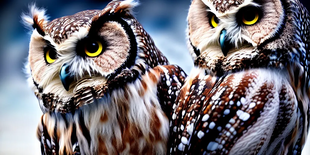 Image similar to An owl with fluffy fur holding a sword, moonlight, natural light, Cinematic level shot, dynamic pose, award winning photograph, photorealism, beautiful lighting, sharp, details, hyper-detailed, HDR, 8K