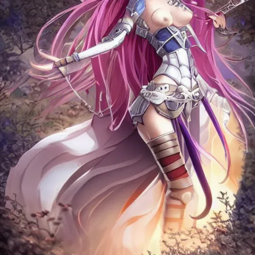 Image similar to a beautiful anime girl knight medieval, epic, full view, sachucci 9 5