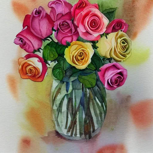 Prompt: watercolor autumn roses