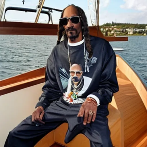 Image similar to snoop dogg sailing a boat