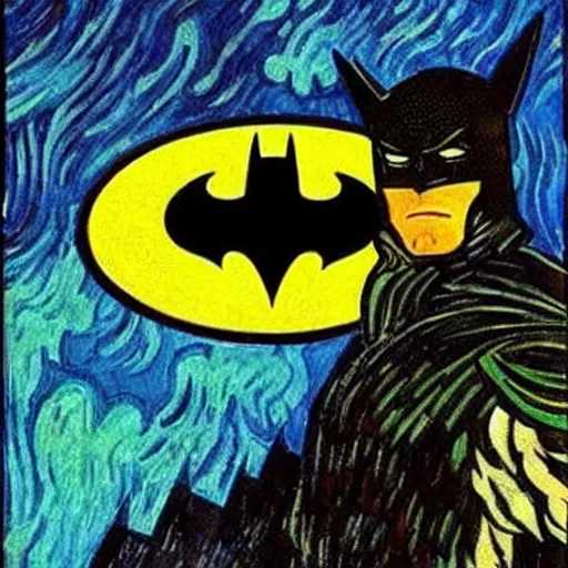 Prompt: Batman painting by Van Gogh