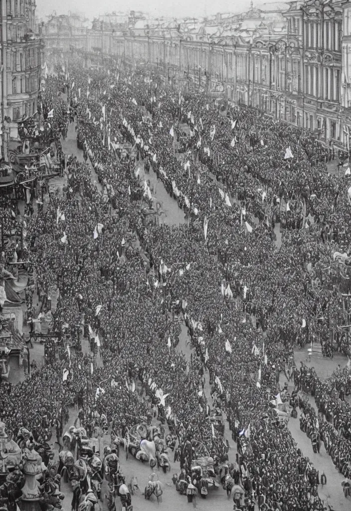 Image similar to Tzar parade in 1914 in summer, Saint Petersburg, morning, trending on Artstation