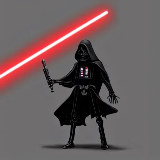 Image similar to a skeleton in a black cloak and with a red lightsaber