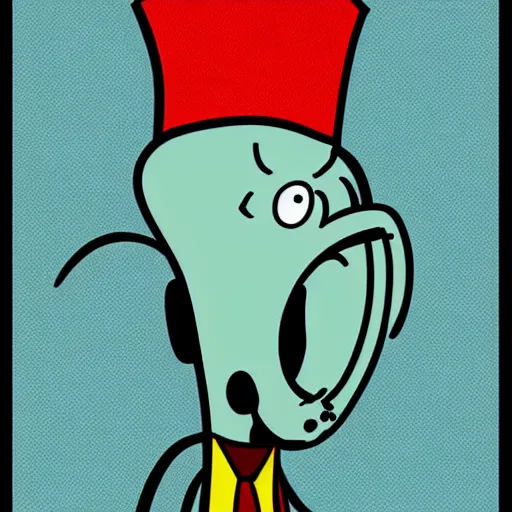 Image similar to handsome squidward as male, colorful pop art style