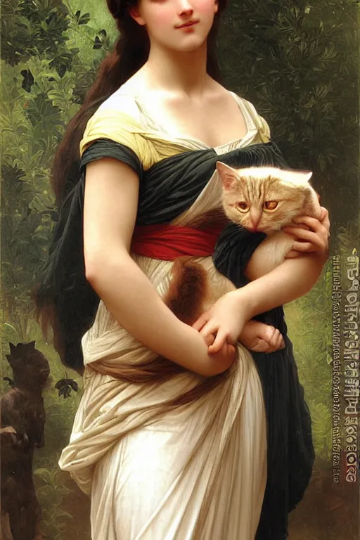 Prompt: cat fursuit as a greek goddess, painting by william adolphe bouguereau