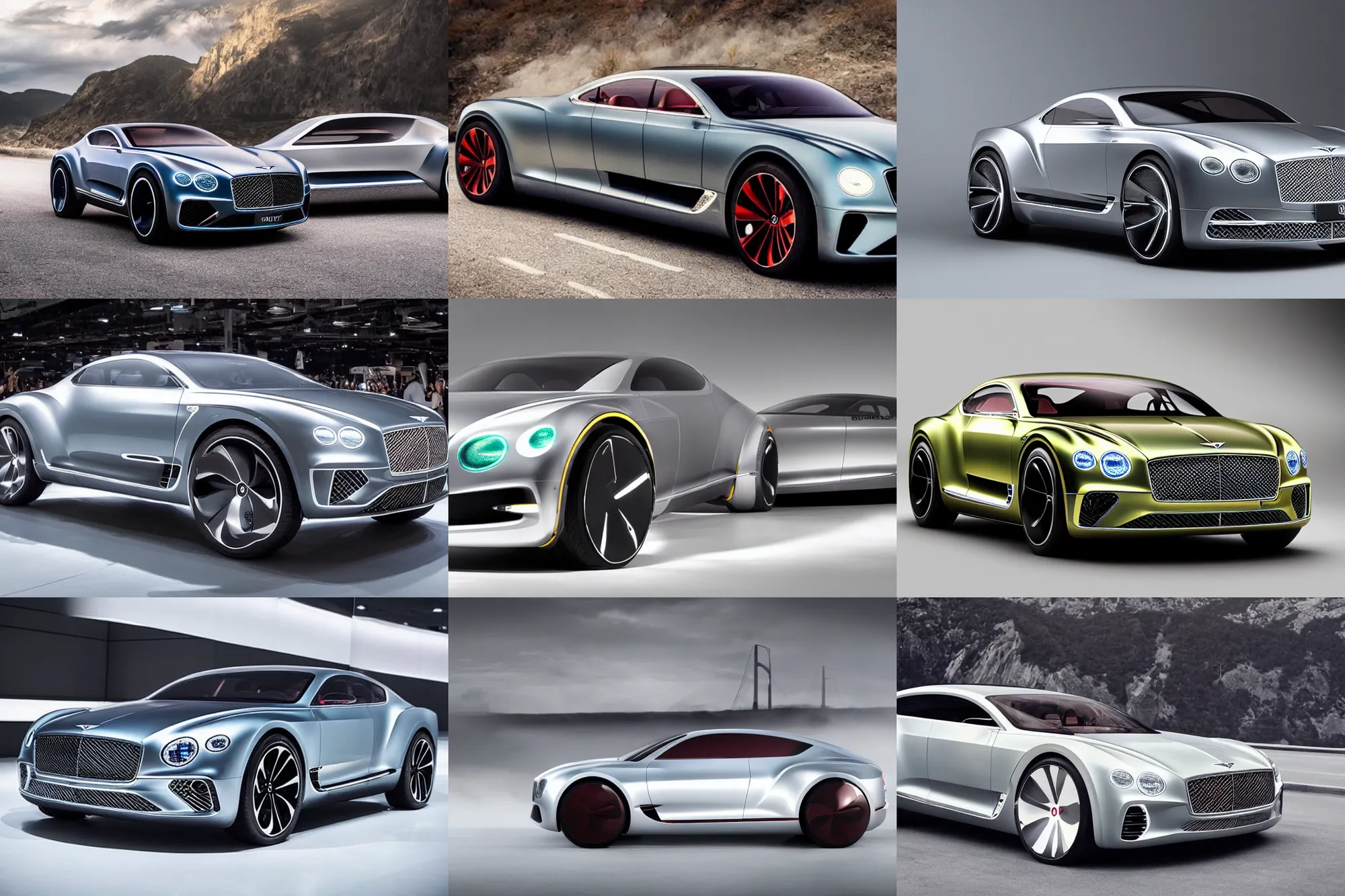 Prompt: Bentley Continental GT style Tesla Cybertruck, concept car