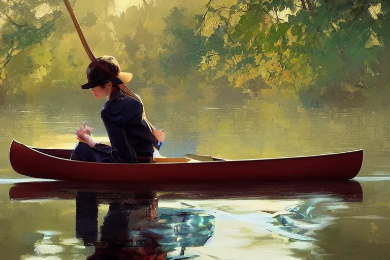 Prompt: Elegant Canoe Master, fine woodwork, digital painting, realistic shaded, realistic shaded lighting, fan art, pixiv, by Ilya Kuvshinov, Igonquin, magali villeneuve, artgerm, Jeremy Lipkin and Michael Garmash and Rob Rey