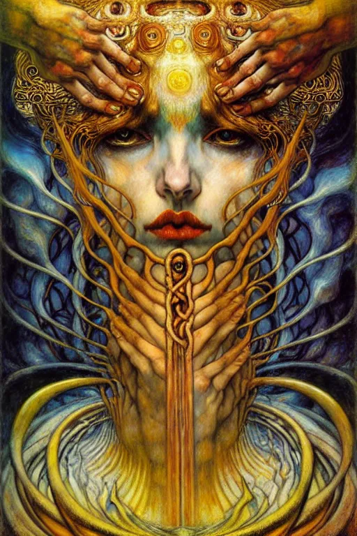 Image similar to Divine Chaos Engine by Karol Bak, Jean Delville, William Blake, Gustav Klimt, and Vincent Van Gogh, symbolist, visionary