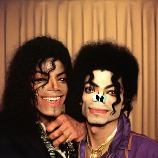 Prompt: michael jackson and prince rogers nelson in the recording music studio