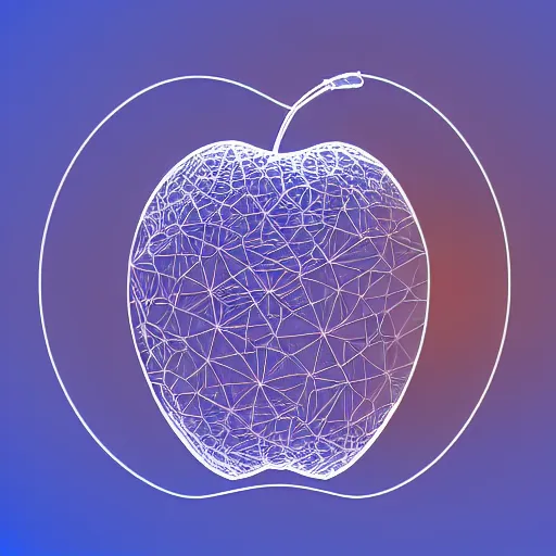 Prompt: a cybernetic apple made of polygons, virtual apple, polygonal apple, floating in a dark blue void of particles, 4k detailed, 8k, Y2K aesthetic