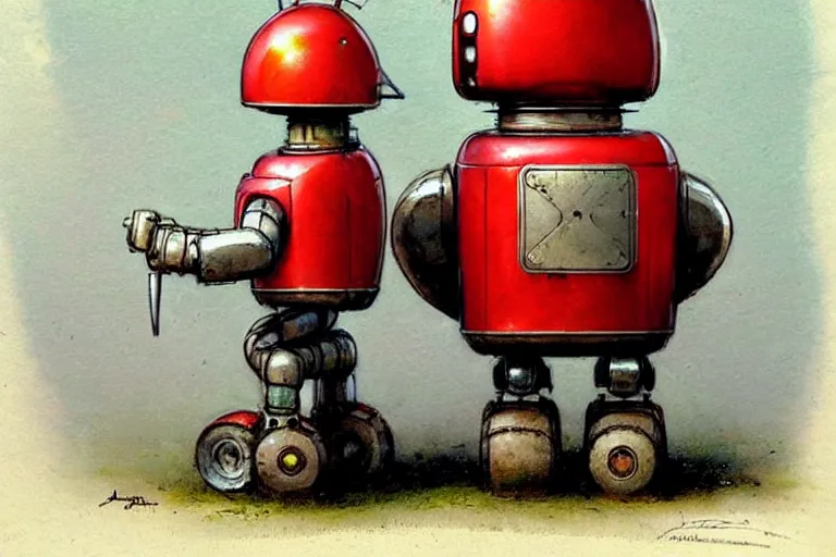 Image similar to adventurer ( ( ( ( ( 1 9 5 0 s retro future robot android fat knome tractor robot. muted colors. ) ) ) ) ) by jean baptiste monge!!!!!!!!!!!!!!!!!!!!!!!!! chrome red