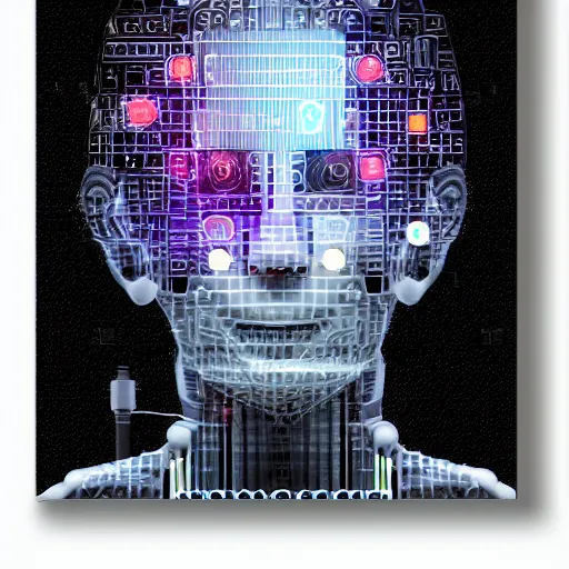 Prompt: a portrait of a cyberpunk artificial intelligence humanoid brain, cyber motherboard pattern, galaxy theme, white colors