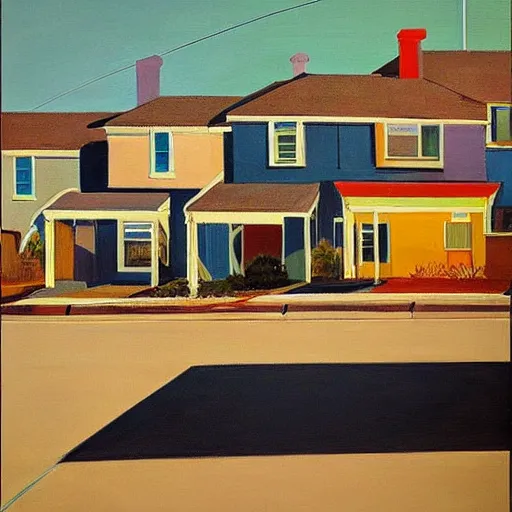 Image similar to “Wayne thiebaud painting of streets and houses”