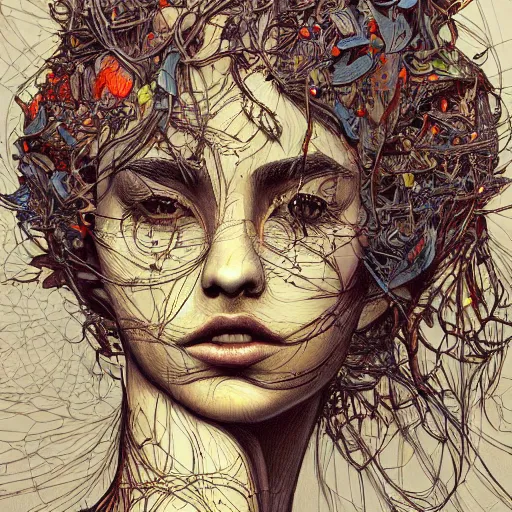 Image similar to the head of an incredibly elegant and beautiful woman partially made of potatoes and dirt looking down, an ultrafine detailed illustration by james jean, final fantasy, intricate linework, bright colors, behance contest winner, vanitas, angular, altermodern, unreal engine 5 highly rendered, global illumination, radiant light, detailed and intricate environment