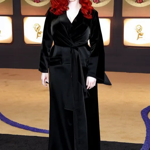 Prompt: christina hendricks with black robe,