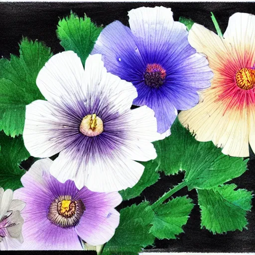 Prompt: a perfect, realistic professional digital sketch of windflowers, by pen and watercolor, by a professional Chinese Korean artist on ArtStation, on high-quality paper