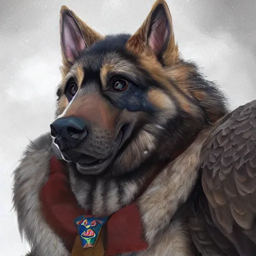 Image similar to a humanoid german shepherd beast - man posing as a eagle scout, highly detailed, digital painting, artstation, concept art, smooth, sharp focus, illustration, art by wlop