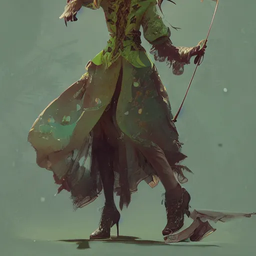 Image similar to western fantasy bard style costume design, green tone, design by cory loftis, fenghua zhong, ryohei hase, ismail inceoglu and ruan jia.