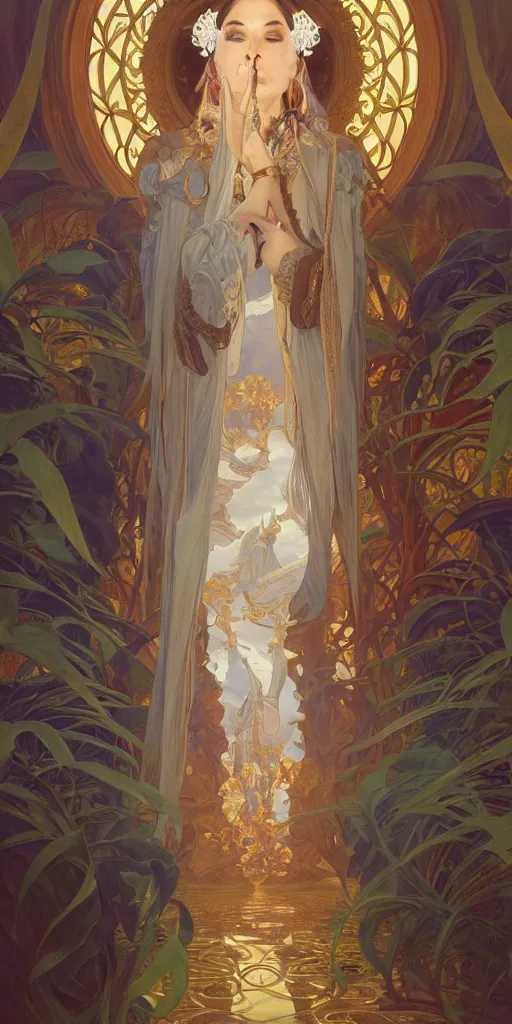 Image similar to sacred spaces, intricate, highly detailed, digital painting, artstation, concept art, smooth, sharp focus, illustration, Unreal Engine 5, 8K, art by artgerm and greg rutkowski and alphonse mucha, by Jesper Ejsing, by RHADS, Makoto Shinkai and Lois van baarle, ilya kuvshinov, rossdraws